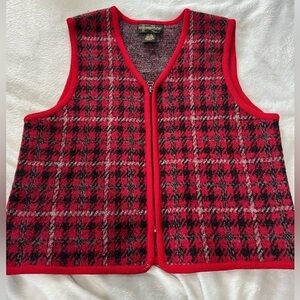 Vintage Requirements Red Plaid Zip-Up Vest 100% Wool Sz M